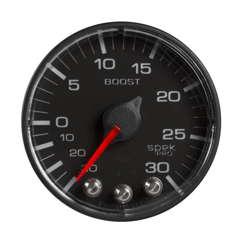 AutoMeter - AutoMeter GAUGE, VAC/BOOST, 2 1/16", 30INHG-30PSI, STEPPER MOTOR W/PK & WRN, BLK/BLK, SPEK P302328