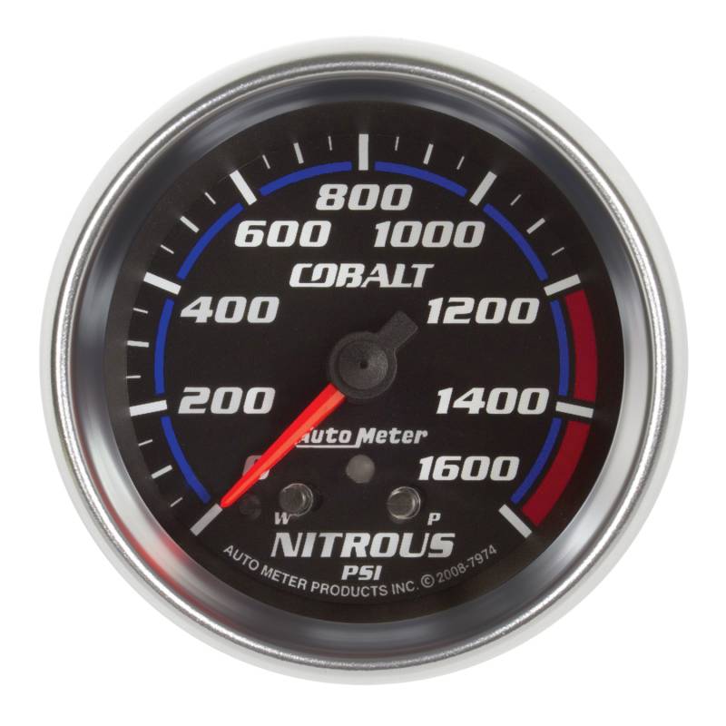 AutoMeter - AutoMeter GAUGE, NITROUS PRESS, 2 5/8" , 1600PSI, STEPPER MOTOR W/ PEAK & WARN, COBALT 7974