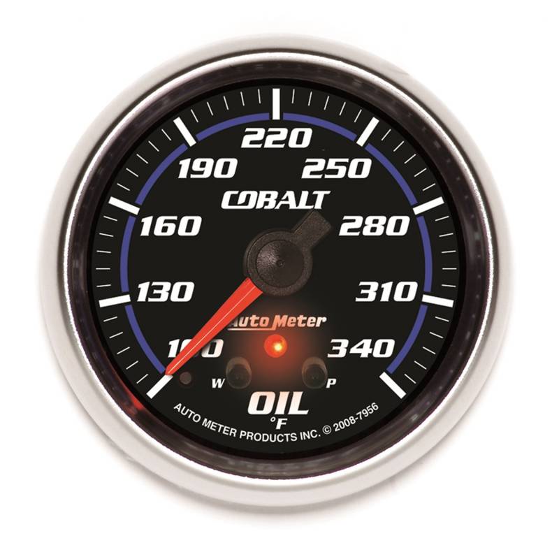 AutoMeter - AutoMeter GAUGE, OIL TEMP, 2 5/8" , 340 Degrees F, STEPPER MOTOR W/ PEAK & WARN, COBALT 7956