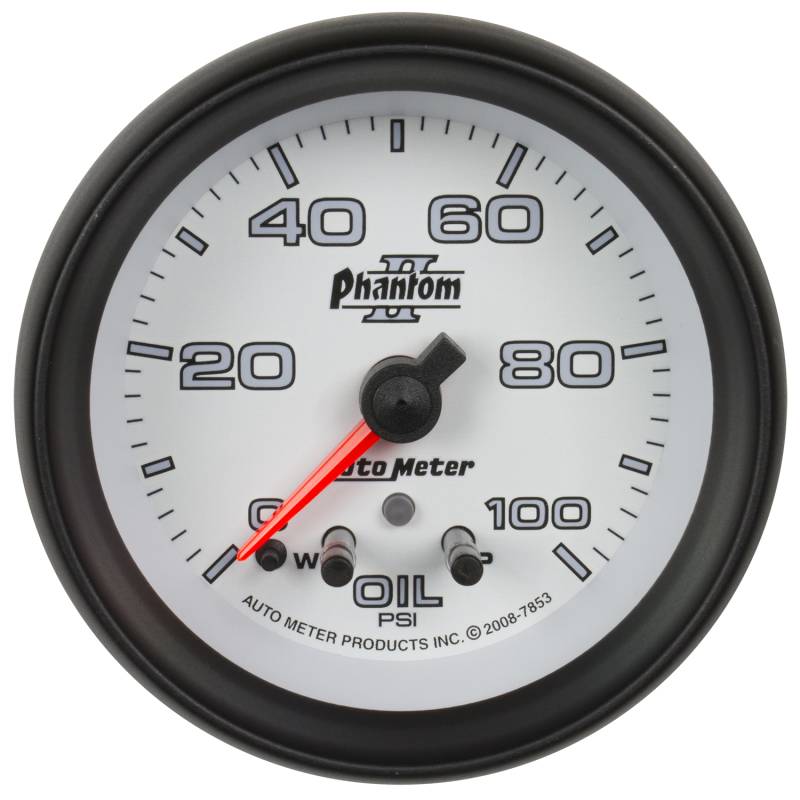AutoMeter - AutoMeter GAUGE, OIL PRESS, 2 1/16" , 100PSI, STEPPER MOTOR W/ PEAK & WARN, PHANTOM II 7853