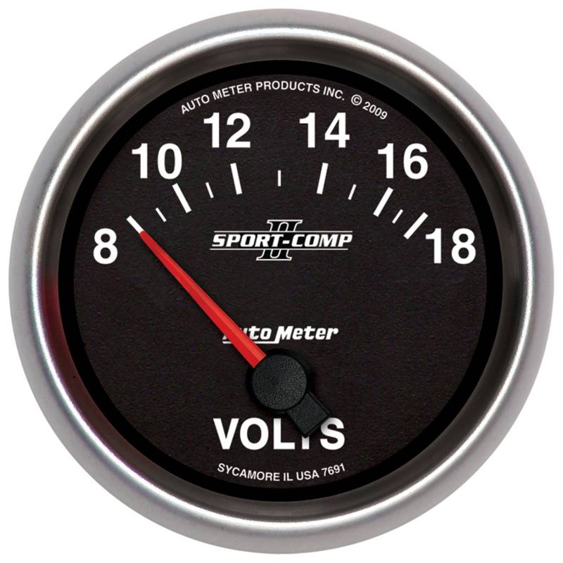 AutoMeter - AutoMeter GAUGE, VOLTMETER, 2 5/8" , 18V, ELECTRIC, SPORT-COMP II 7691