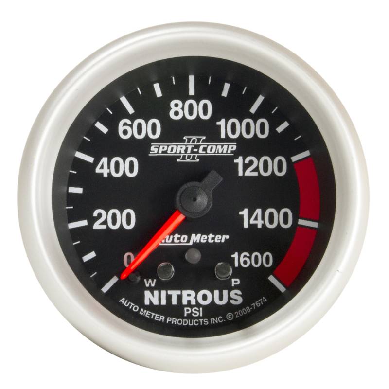 AutoMeter - AutoMeter GAUGE, NITROUS PRESS, 2 5/8" , 1600PSI, STEPPER MOTOR W/ PK & WRN, SPORT-COMP II 7674