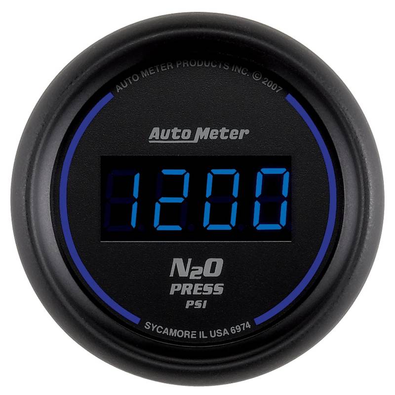 AutoMeter - AutoMeter GAUGE, NITROUS PRESSURE, 2 1/16" , 1600PSI, DIGITAL, BLACK DIAL W/ BLUE LED 6974