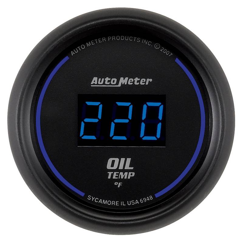 AutoMeter - AutoMeter GAUGE, OIL TEMP, 2 1/16" , 340 Degrees F, DIGITAL, BLACK DIAL W/ BLUE LED 6948
