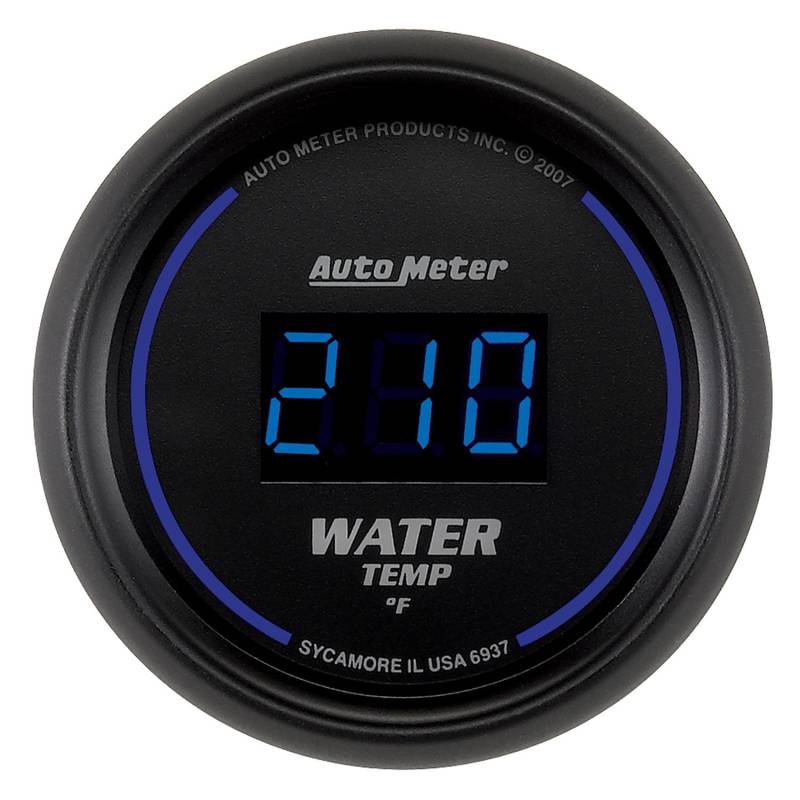 AutoMeter - AutoMeter GAUGE, WATER TEMP, 2 1/16" , 340 Degrees F, DIGITAL, BLACK DIAL W/ BLUE LED 6937