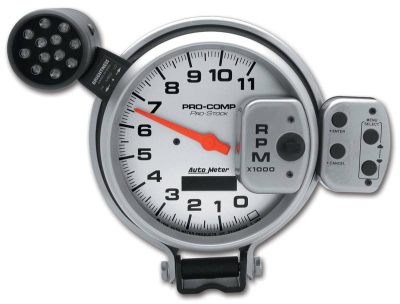 AutoMeter - AutoMeter GAUGE, TACH, 5" , 11K RPM, PRO-STOCK PEDESTAL W/ SUPER LITE & PEAK MEM, UL 6834