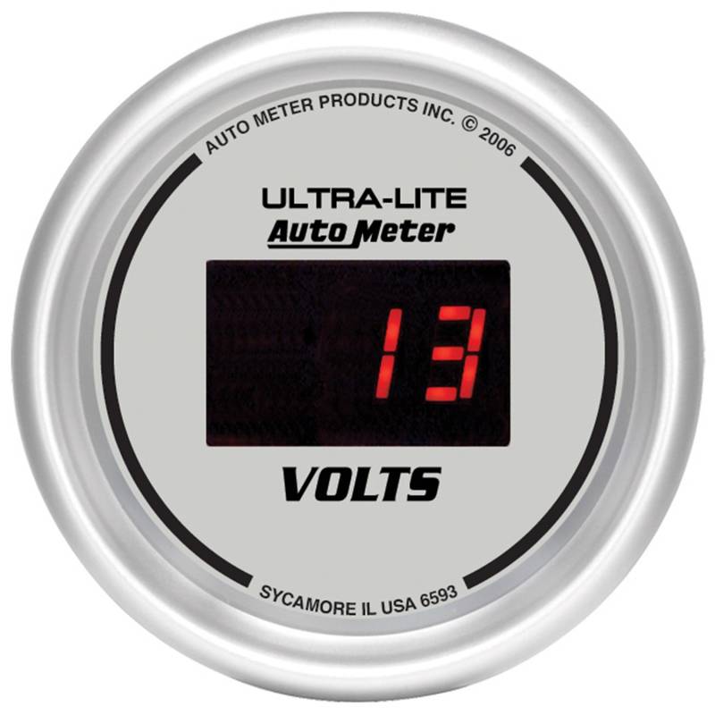 AutoMeter - AutoMeter GAUGE, VOLTMETER, 2 1/16" , 18V, DIGITAL, SILVER DIAL W/ RED LED 6593