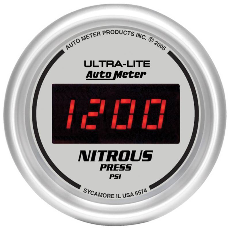 AutoMeter - AutoMeter GAUGE, NITROUS PRESSURE, 2 1/16" , 1600PSI, DIGITAL, SILVER DIAL W/ RED LED 6574