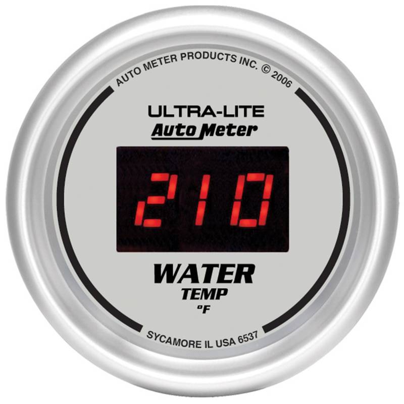 AutoMeter - AutoMeter GAUGE, WATER TEMP, 2 1/16" , 340 Degrees F, DIGITAL, SILVER DIAL W/ RED LED 6537