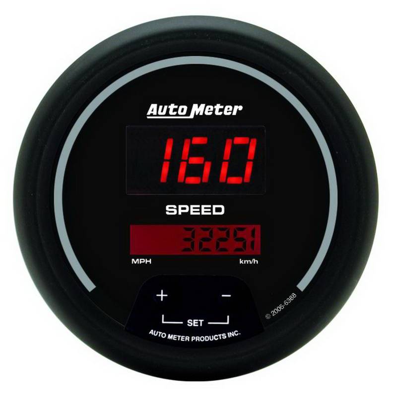 AutoMeter - AutoMeter GAUGE, SPEEDO, 3 3/8", 260MPH / 260KM/H, ELEC PROGRAM, DIGITAL, BLACK W/ RED LED 6388