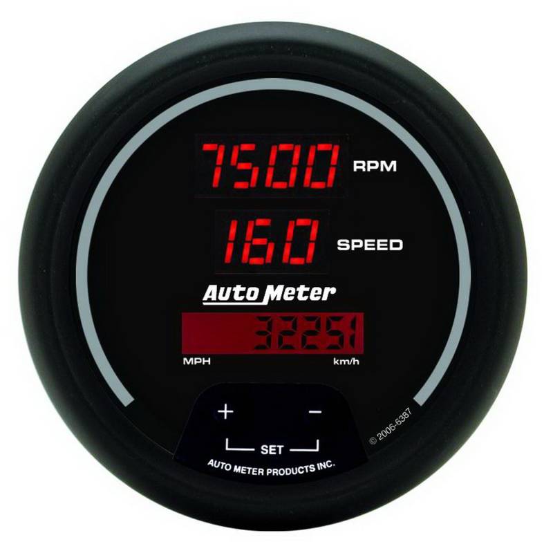 AutoMeter - AutoMeter GAUGE, TACH/SPEEDO, 3 3/8" , 260MPH/260KMH / 10KRPM, PROGRAM, DIG, BLK W/ RD LED 6387