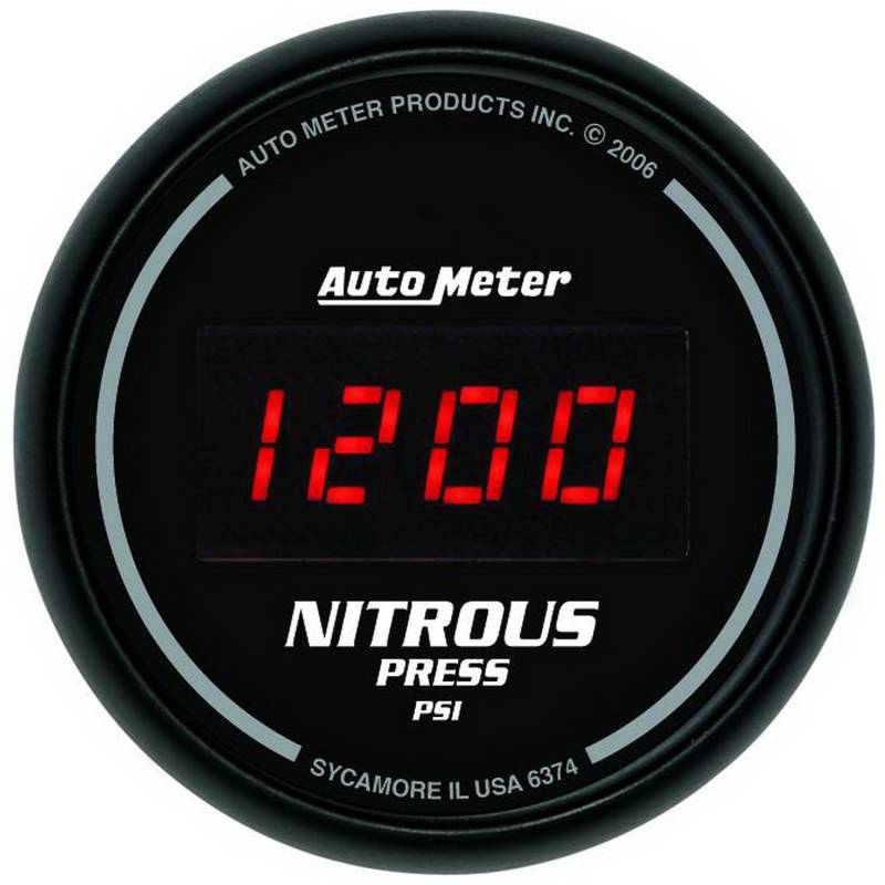 AutoMeter - AutoMeter GAUGE, NITROUS PRESSURE, 2 1/16" , 1600PSI, DIGITAL, BLACK DIAL W/ RED LED 6374