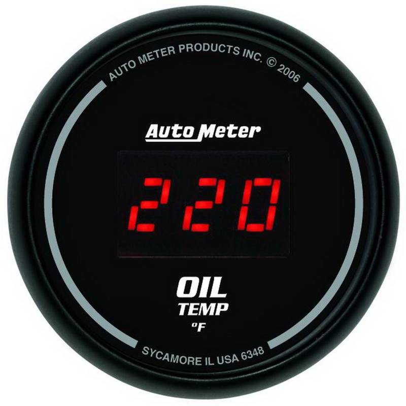 AutoMeter - AutoMeter GAUGE, OIL TEMP, 2 1/16" , 340 Degrees F, DIGITAL, BLACK DIAL W/ RED LED 6348