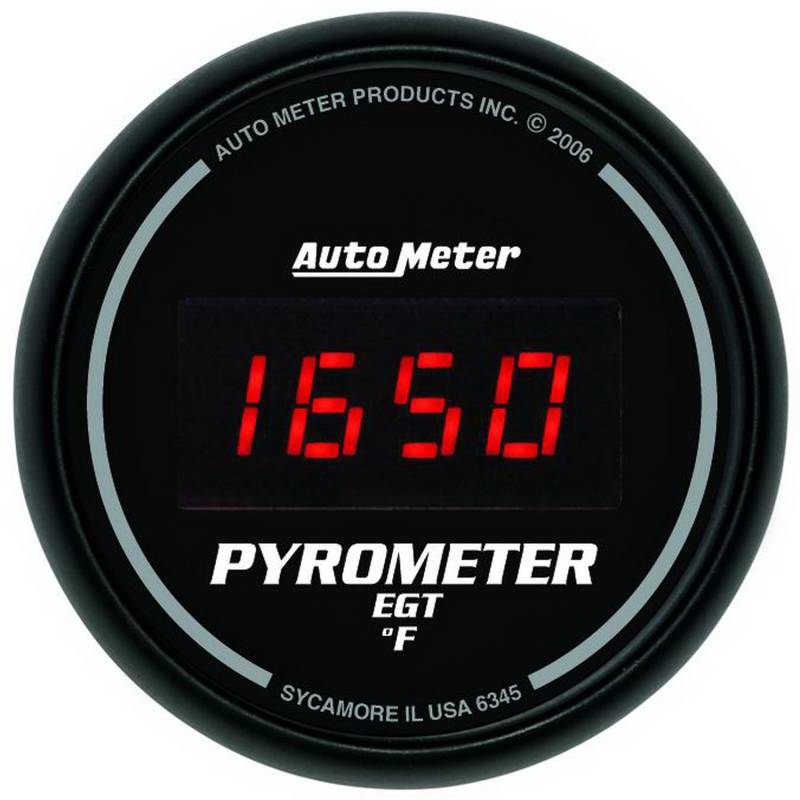 AutoMeter - AutoMeter GAUGE, PYROMETER (EGT), 2 1/16" , 1600 Degrees F, DIGITAL, BLACK DIAL W/ RED LED 6345