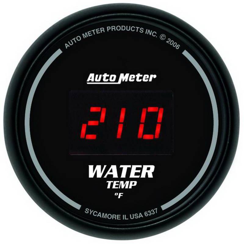 AutoMeter - AutoMeter GAUGE, WATER TEMP, 2 1/16" , 340 Degrees F, DIGITAL, BLACK DIAL W/ RED LED 6337