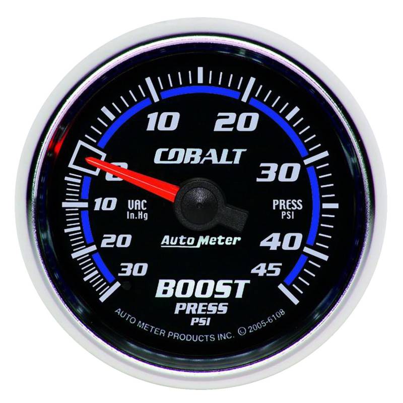 AutoMeter - AutoMeter GAUGE, VAC/BOOST, 2 1/16" , 30INHG-45PSI, MECHANICAL, COBALT 6108