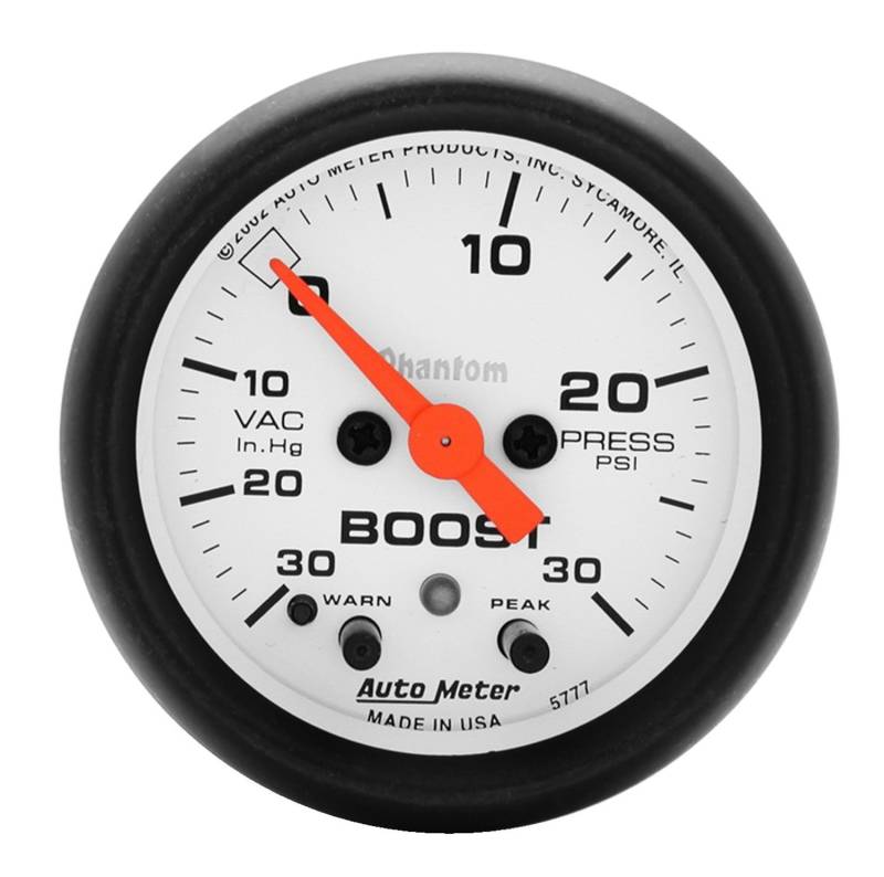 AutoMeter - AutoMeter GAUGE, VAC/BOOST, 2 1/16" , 30INHG-30PSI, STEPPER MOTOR W/PEAK & WARN, PHANTOM 5777