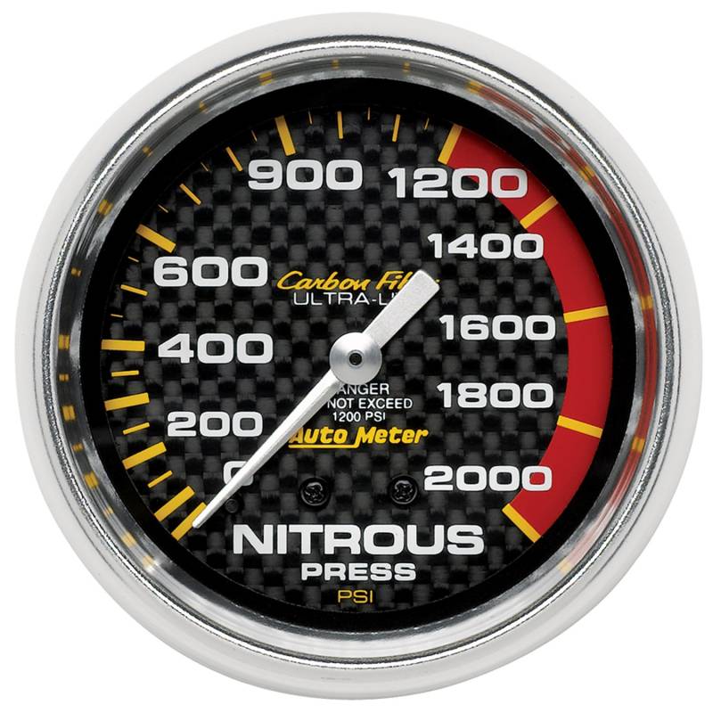 AutoMeter - AutoMeter GAUGE, NITROUS PRESSURE, 2 5/8" , 1600PSI, MECHANICAL, CARBON FIBER 4828