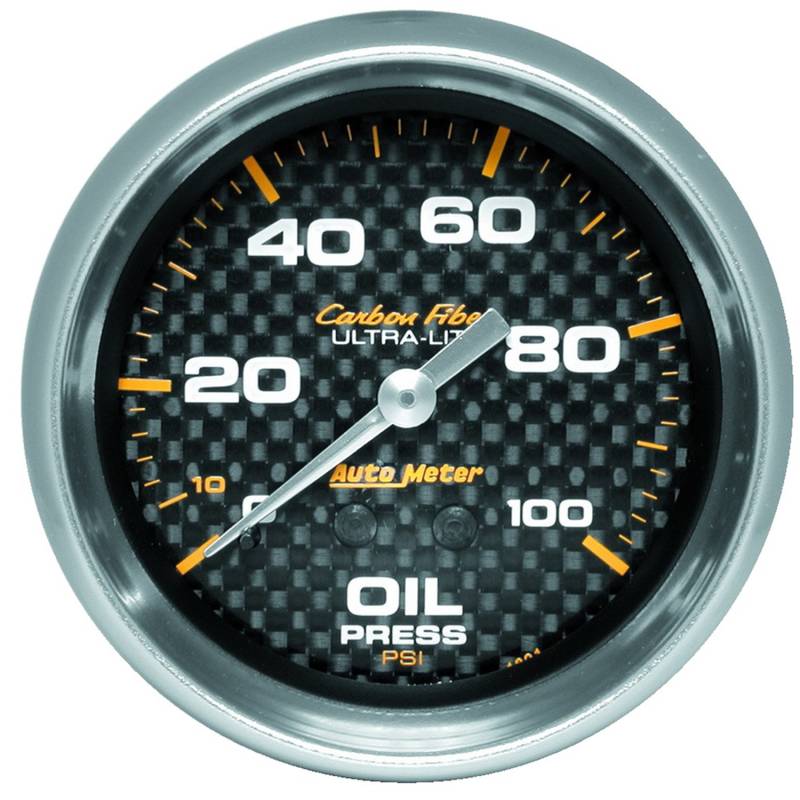 AutoMeter - AutoMeter GAUGE, OIL PRESSURE, 2 5/8" , 100PSI, MECHANICAL, CARBON FIBER 4821