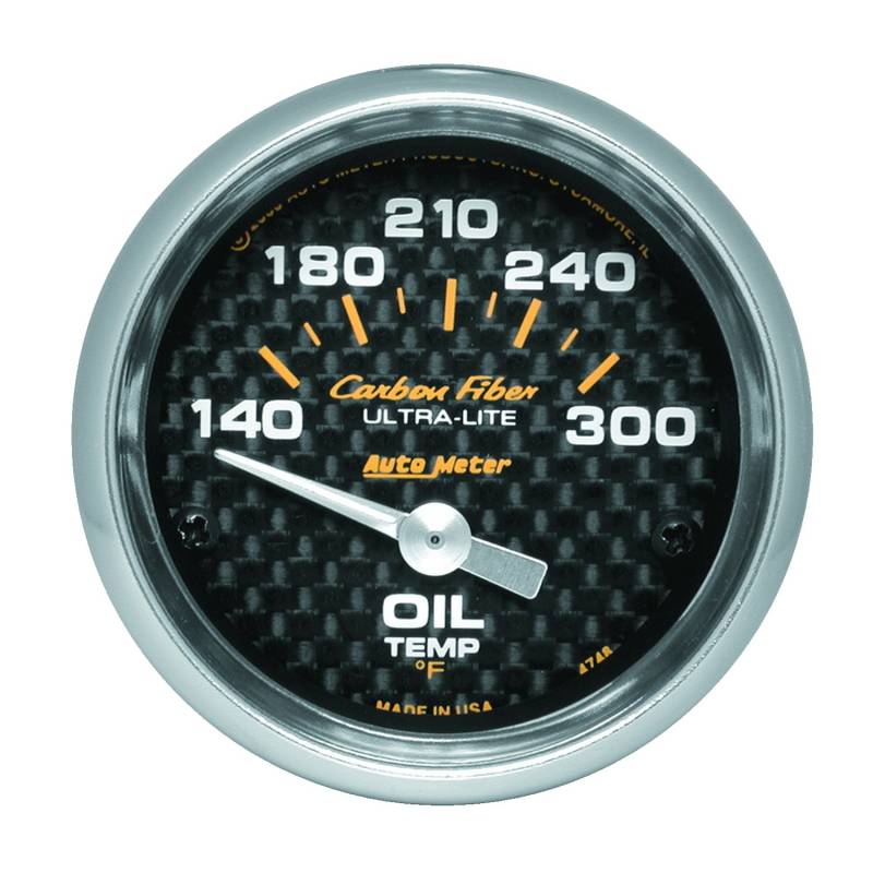 AutoMeter - AutoMeter GAUGE, OIL TEMP, 2 1/16" , 140-300 Degrees F, ELECTRIC, CARBON FIBER 4748