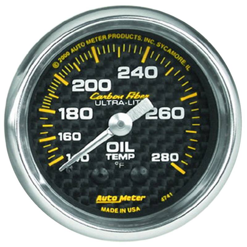 AutoMeter - AutoMeter GAUGE, OIL TEMP, 2 1/16" , 140-280 Degrees F, MECHANICAL, CARBON FIBER 4741