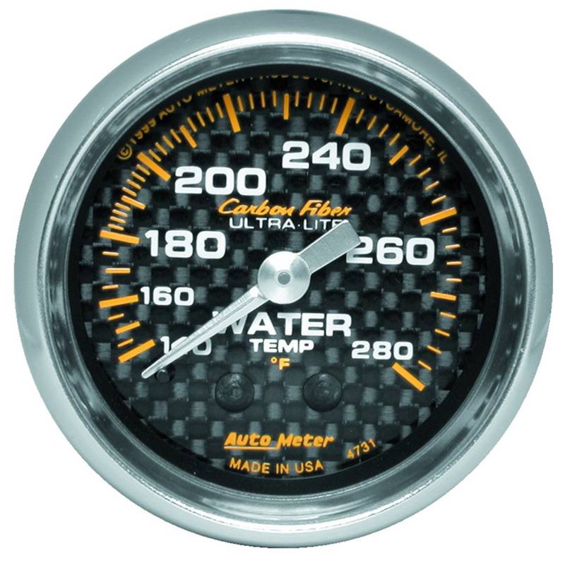 AutoMeter - AutoMeter GAUGE, WATER TEMP, 2 1/16" , 140-280 Degrees F, MECHANICAL, CARBON FIBER 4731