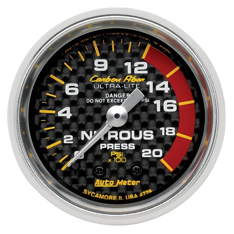 AutoMeter - AutoMeter GAUGE, NITROUS PRESSURE, 2 1/16" , 1600PSI, MECHANICAL, CARBON FIBER 4728