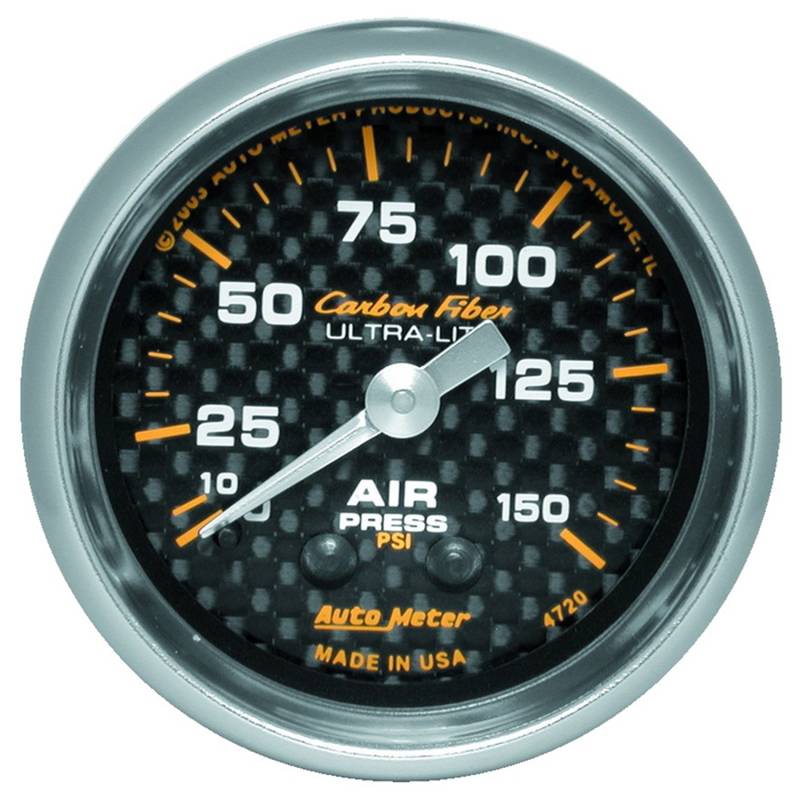 AutoMeter - AutoMeter GAUGE, AIR PRESSURE, 2 1/16" , 150PSI, MECHANICAL, CARBON FIBER 4720