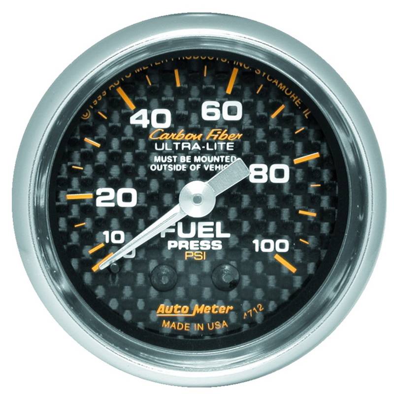 AutoMeter - AutoMeter GAUGE, FUEL PRESSURE, 2 1/16" , 100PSI, MECHANICAL, CARBON FIBER 4712