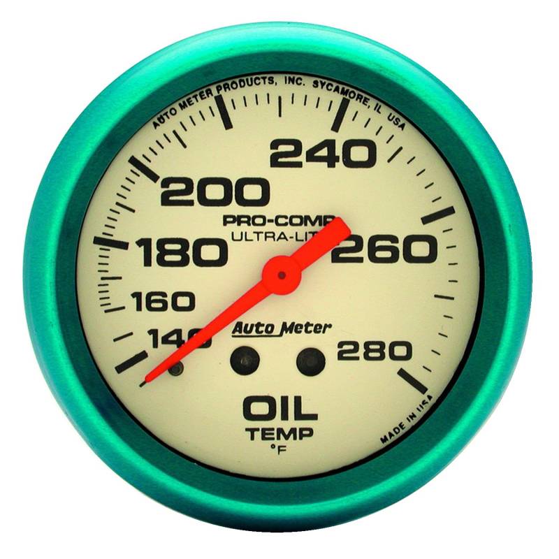 AutoMeter - AutoMeter GAUGE, OIL TEMP, 2 5/8" , 140-280 Degrees F, MECH., GLOW IN THE DARK, ULTRA-NITE 4541