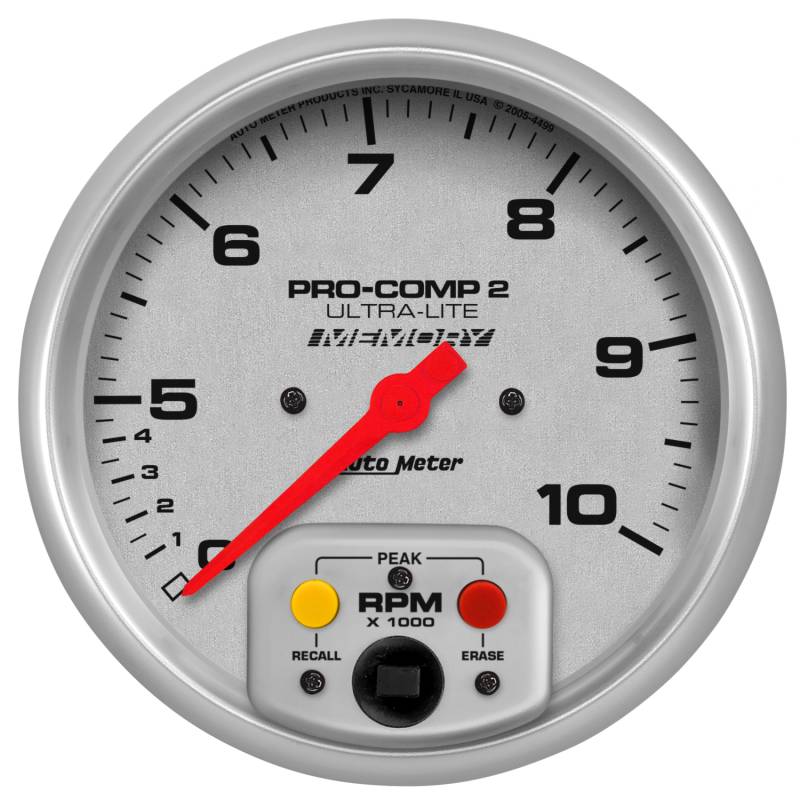 AutoMeter - AutoMeter GAUGE, TACH, 5" , 10K RPM, IN-DASH, DUAL RANGE W/PEAK MEMORY, ULTRA-LITE 4499