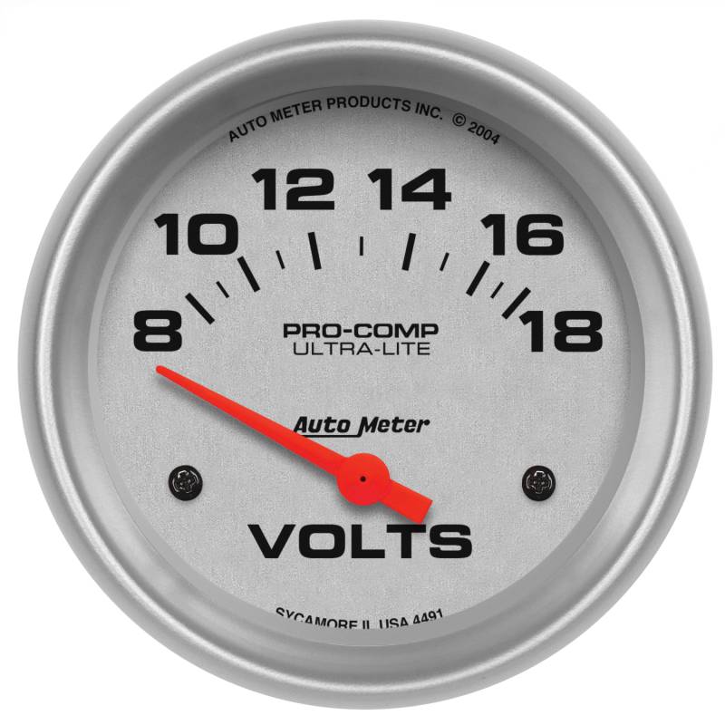 AutoMeter - AutoMeter GAUGE, VOLTMETER, 2 5/8" , 18V, ELECTRIC, ULTRA-LITE 4491