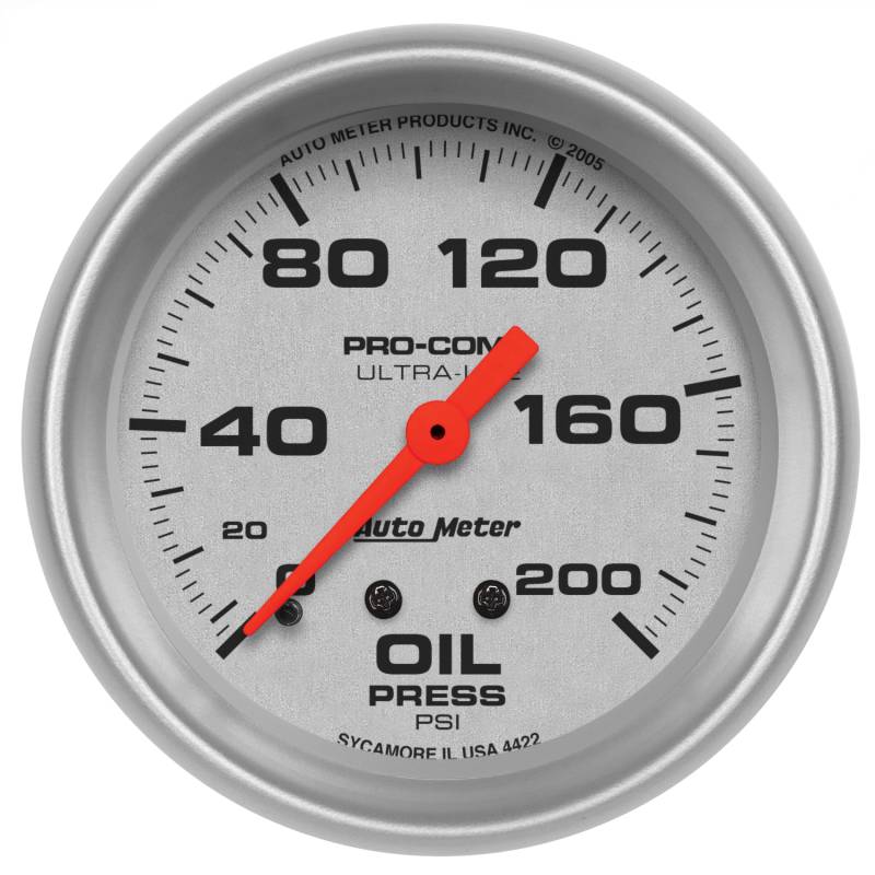AutoMeter - AutoMeter GAUGE, OIL PRESSURE, 2 5/8" , 200PSI, MECHANICAL, ULTRA-LITE 4422