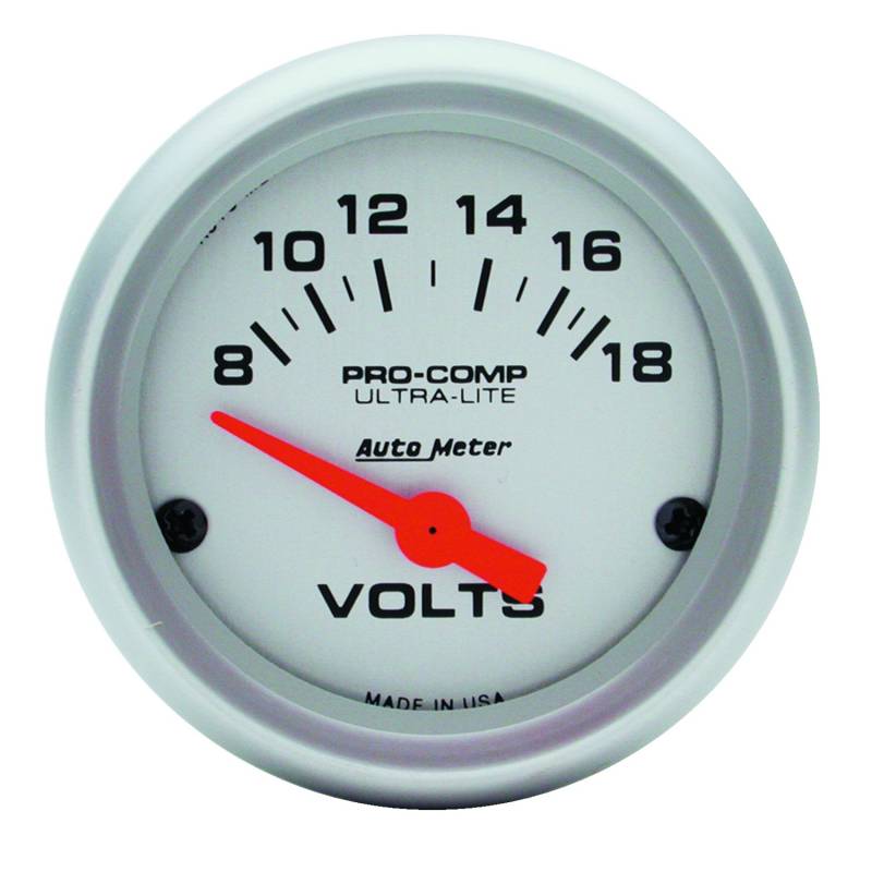 AutoMeter - AutoMeter GAUGE, VOLTMETER, 2 1/16" , 18V, ELEC, ULTRA-LITE 4391