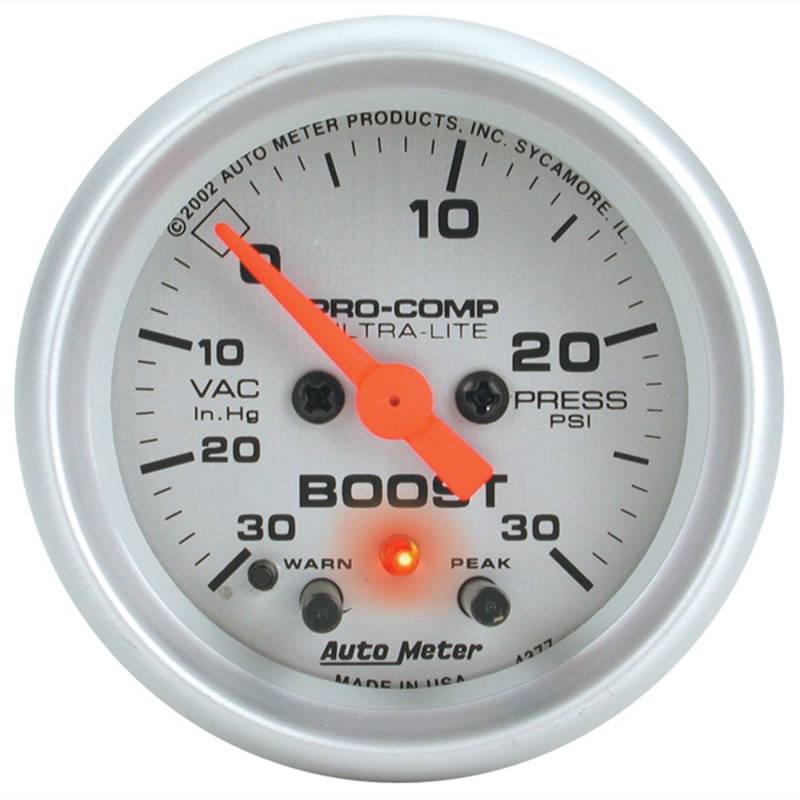 AutoMeter - AutoMeter GAUGE, VAC/BOOST, 2 1/16", 30INHG-30PSI, STEPPER MOTOR W/PEAK & WARN, ULTRA-LITE 4377