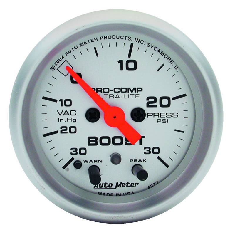AutoMeter - AutoMeter GAUGE, VAC/BOOST, 2 1/16", 30INHG-15PSI, STEPPER MOTOR W/PEAK & WARN, ULTRA-LITE 4376