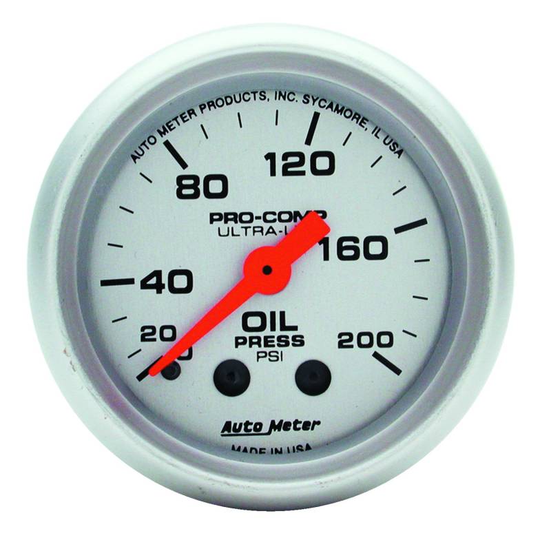 AutoMeter - AutoMeter GAUGE, OIL PRESSURE, 2 1/16" , 200PSI, MECHANICAL, ULTRA-LITE 4322