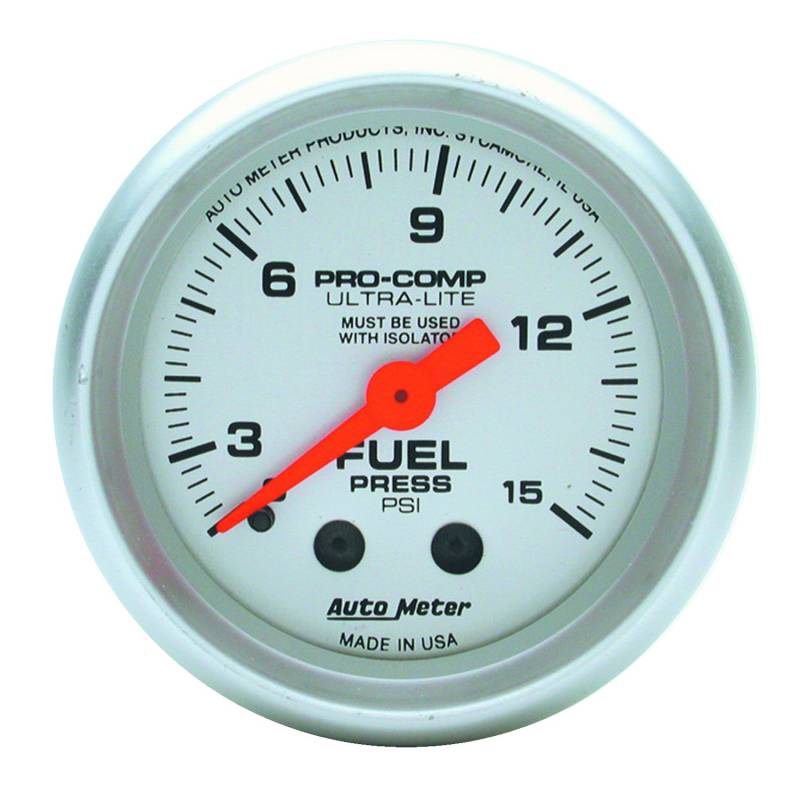 AutoMeter - AutoMeter GAUGE, FUEL PRESSURE, 2 1/16" , 15PSI, MECHANICAL, ULTRA-LITE 4311