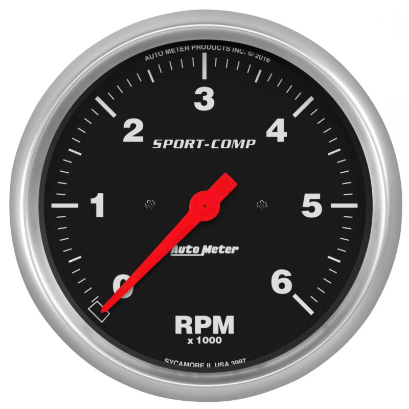 AutoMeter - AutoMeter GAUGE, TACHOMETER, 5" , 6K RPM, IN-DASH, SPORT-COMP 3997