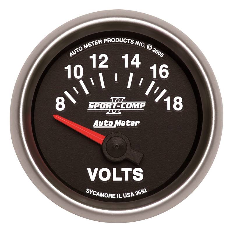 AutoMeter - AutoMeter GAUGE, VOLTMETER, 2 1/16" , 18V, ELECTRIC, SPORT-COMP II 3692