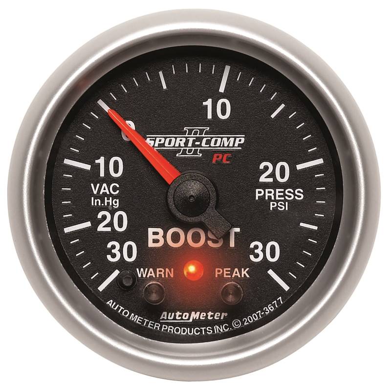 AutoMeter - AutoMeter GAUGE, VAC/BOOST, 2 1/16", 30INHG-30PSI, STEPPER MOTOR W/PK & WRN, SPORT-COMP II 3677