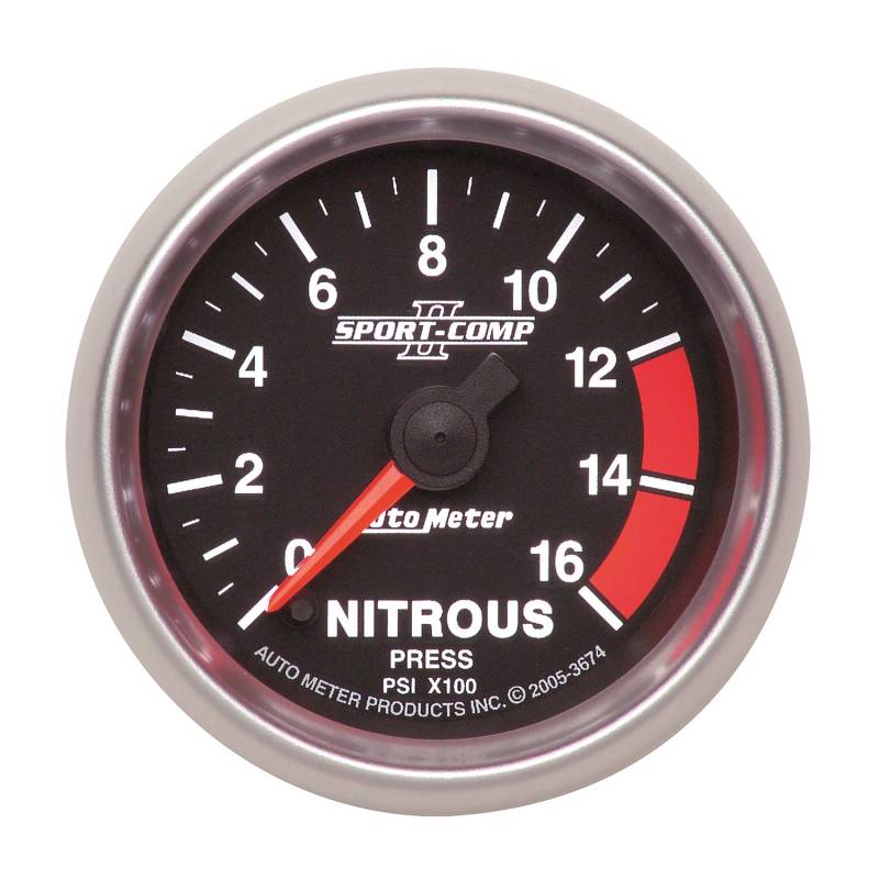 AutoMeter - AutoMeter GAUGE, NITROUS PRESS, 2 1/16in, 1600PSI, DIGITAL STEPPER MOTOR, SPORT-COMP II 3674