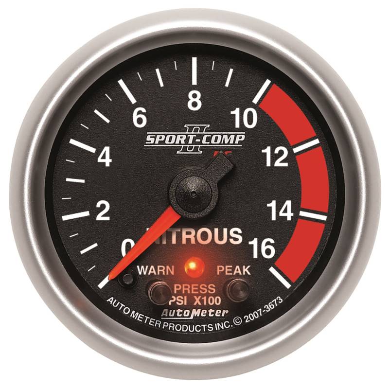 AutoMeter - AutoMeter GAUGE, NITROUS PRESS, 2 1/16" , 1600PSI, STEPPER MOTOR W/PK & WRN, SPORT-COMP II 3673