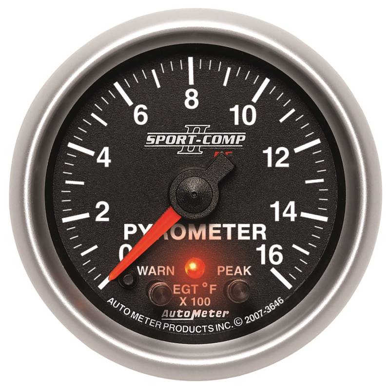 AutoMeter - AutoMeter GAUGE,PYROMETER (EGT),2 1/16",1600 Deg. F,STEPPER MOTOR W/PK&WRN,SPORT-COMP II 3646