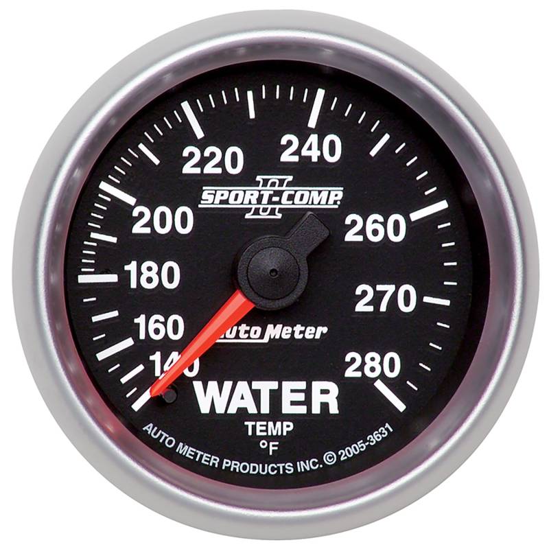 AutoMeter - AutoMeter GAUGE, WATER TEMP, 2 1/16" , 140-280 Degrees F, MECHANICAL, SPORT-COMP II 3631