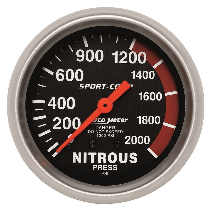 AutoMeter - AutoMeter GAUGE, NITROUS PRESSURE, 2 5/8" , 2000PSI, MECHANICAL, SPORT-COMP 3428