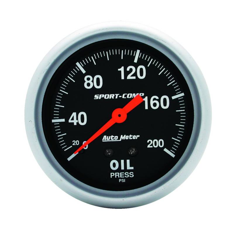 AutoMeter - AutoMeter GAUGE, OIL PRESSURE, 2 5/8" , 200PSI, MECHANICAL, SPORT-COMP 3422