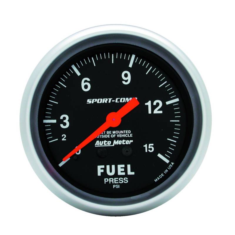 AutoMeter - AutoMeter GAUGE, FUEL PRESSURE, 2 5/8" , 15PSI, MECHANICAL, SPORT-COMP 3411