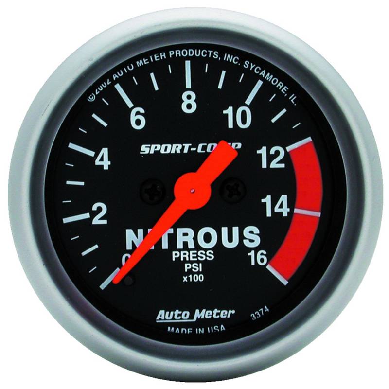 AutoMeter - AutoMeter GAUGE, NITROUS PRESSURE, 2 1/16" , 1600PSI, DIGITAL STEPPER MOTOR, SPORT-COMP 3374