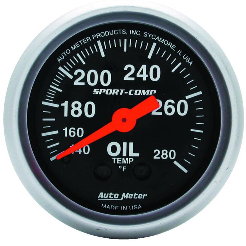 AutoMeter - AutoMeter GAUGE, OIL TEMP, 2 1/16" , 140-280 Degrees F, MECHANICAL, SPORT-COMP 3341